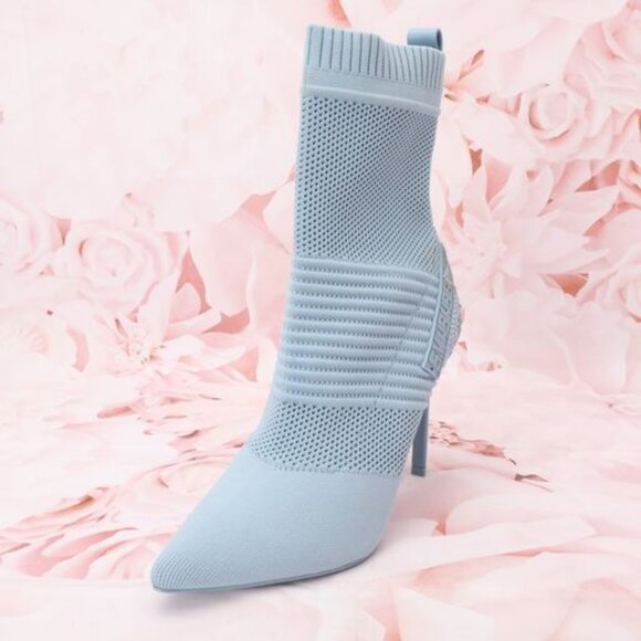 Steve Madden Maxwells Ankle Sock Bootie Heels 9.5M Light Blue Rhinestones - Picture 5 of 10